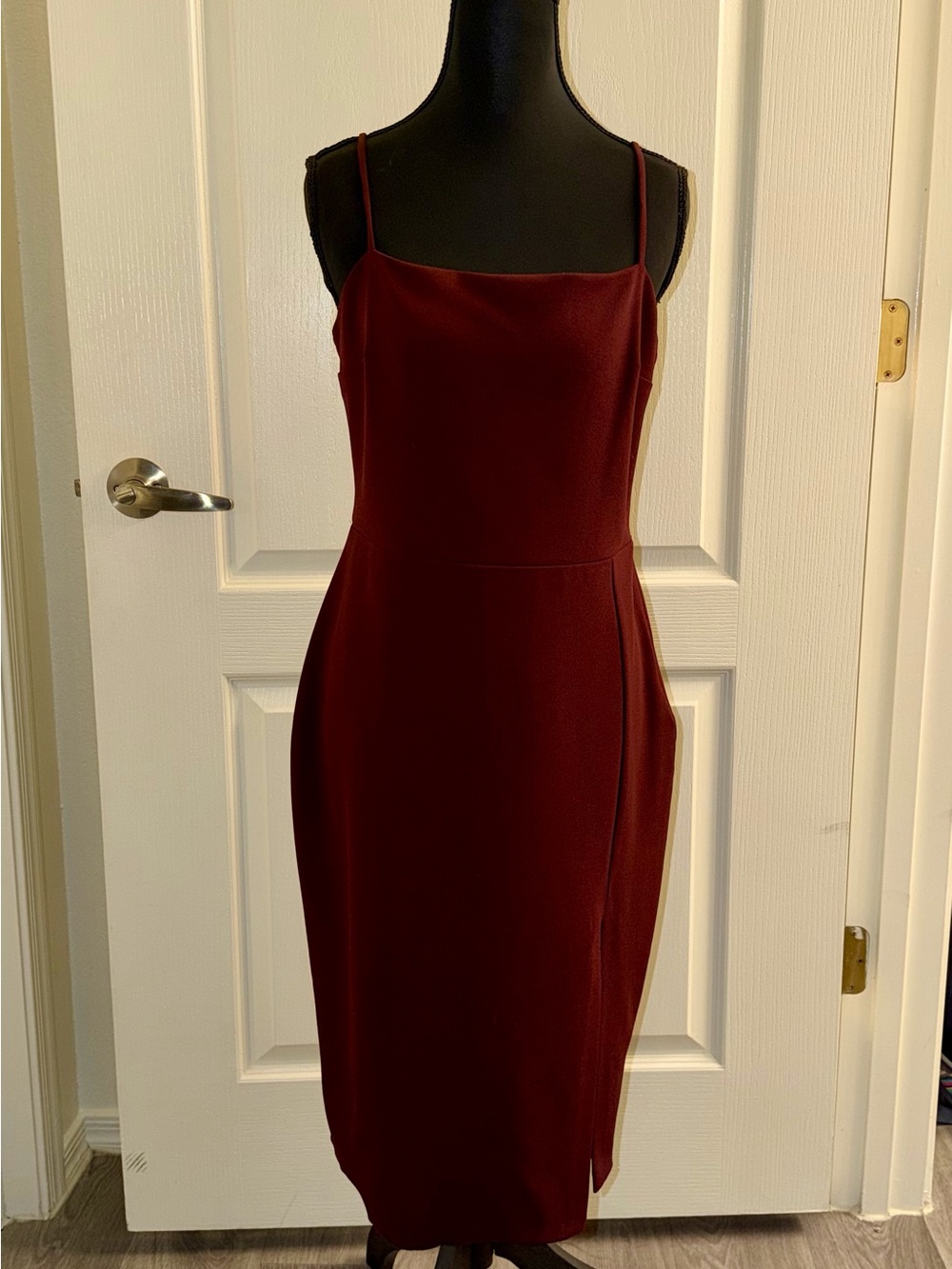 Express Wine Red Slip Midi Dress with Spaghetti Straps